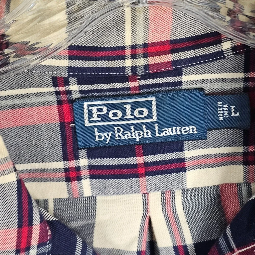 Polo Ralph Lauren Flannel Shirt Mens Large Plaid Long Sleeve Collared‎ Button-Up